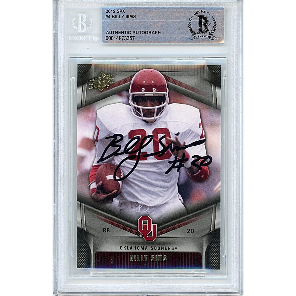 Billy Sims Signed 2012 UD SpX Football Card OU Sooners Beckett Slabbed Autograph
